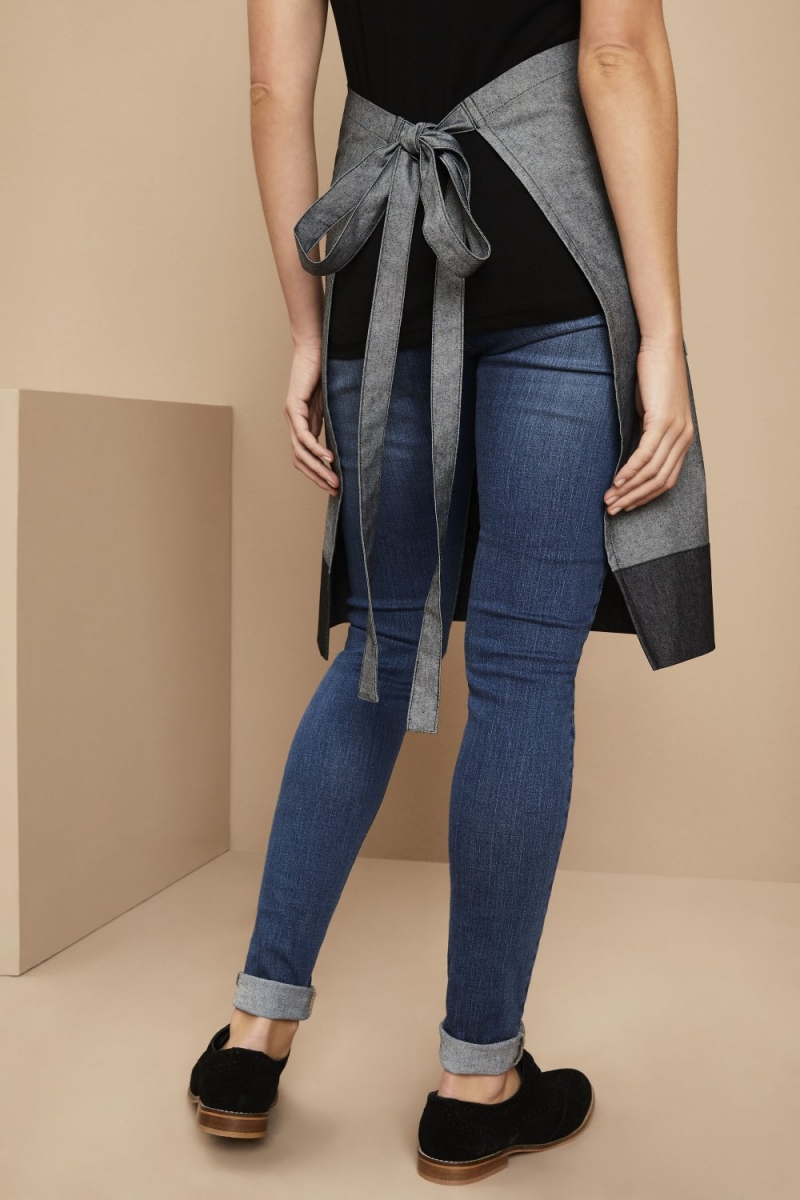 Denim Short Apron With Pockets, Grey,