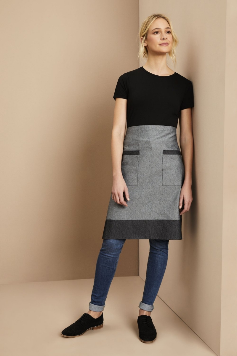 Denim Short Apron With Pockets, Grey,