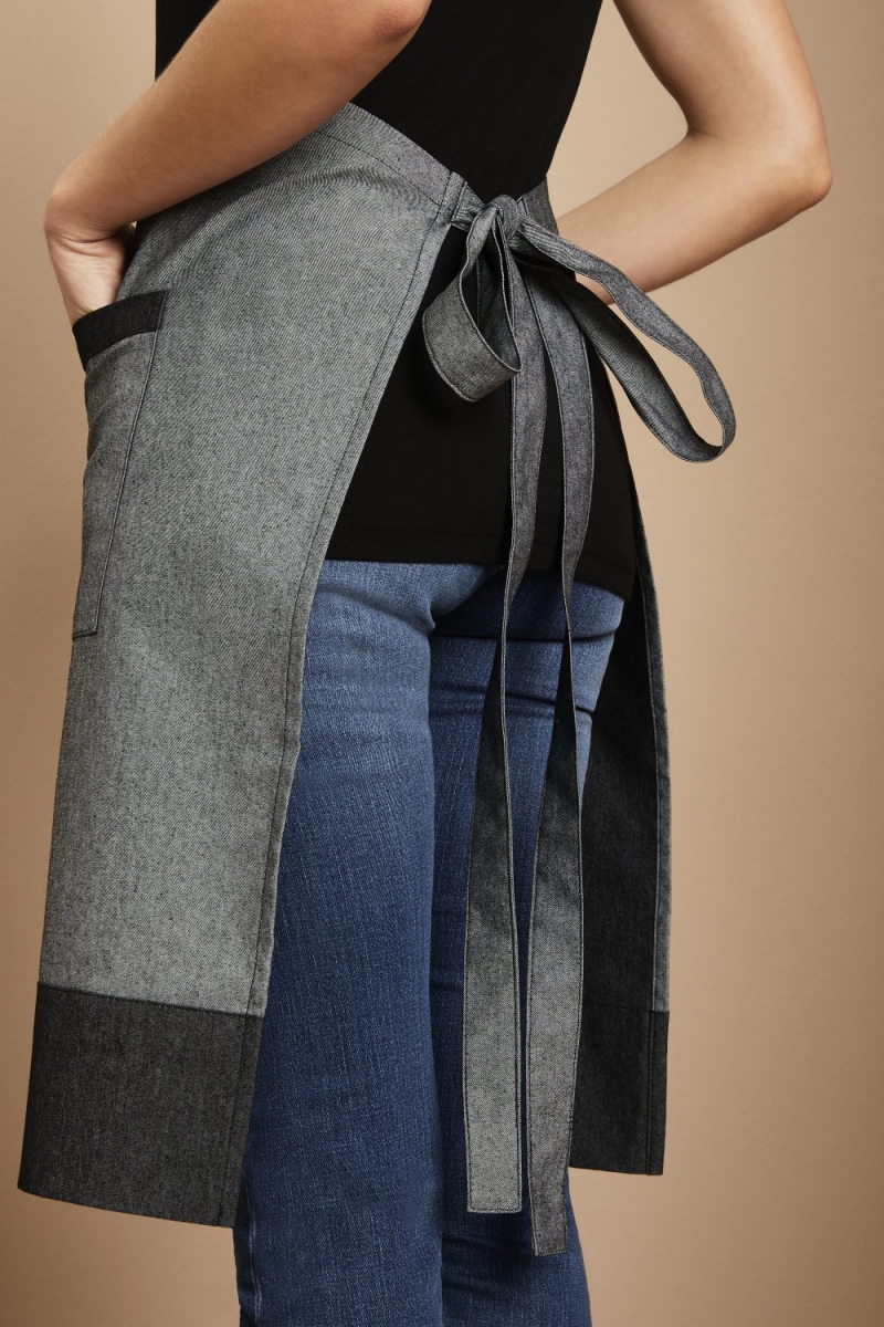Denim Short Apron With Pockets, Grey,