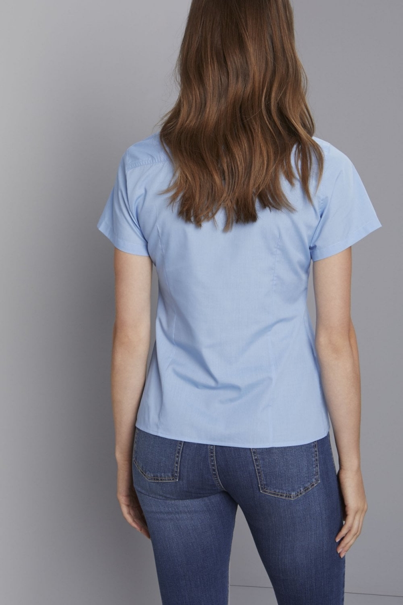 Short Sleeve Open Collar Blouse, Cornflower Blue,