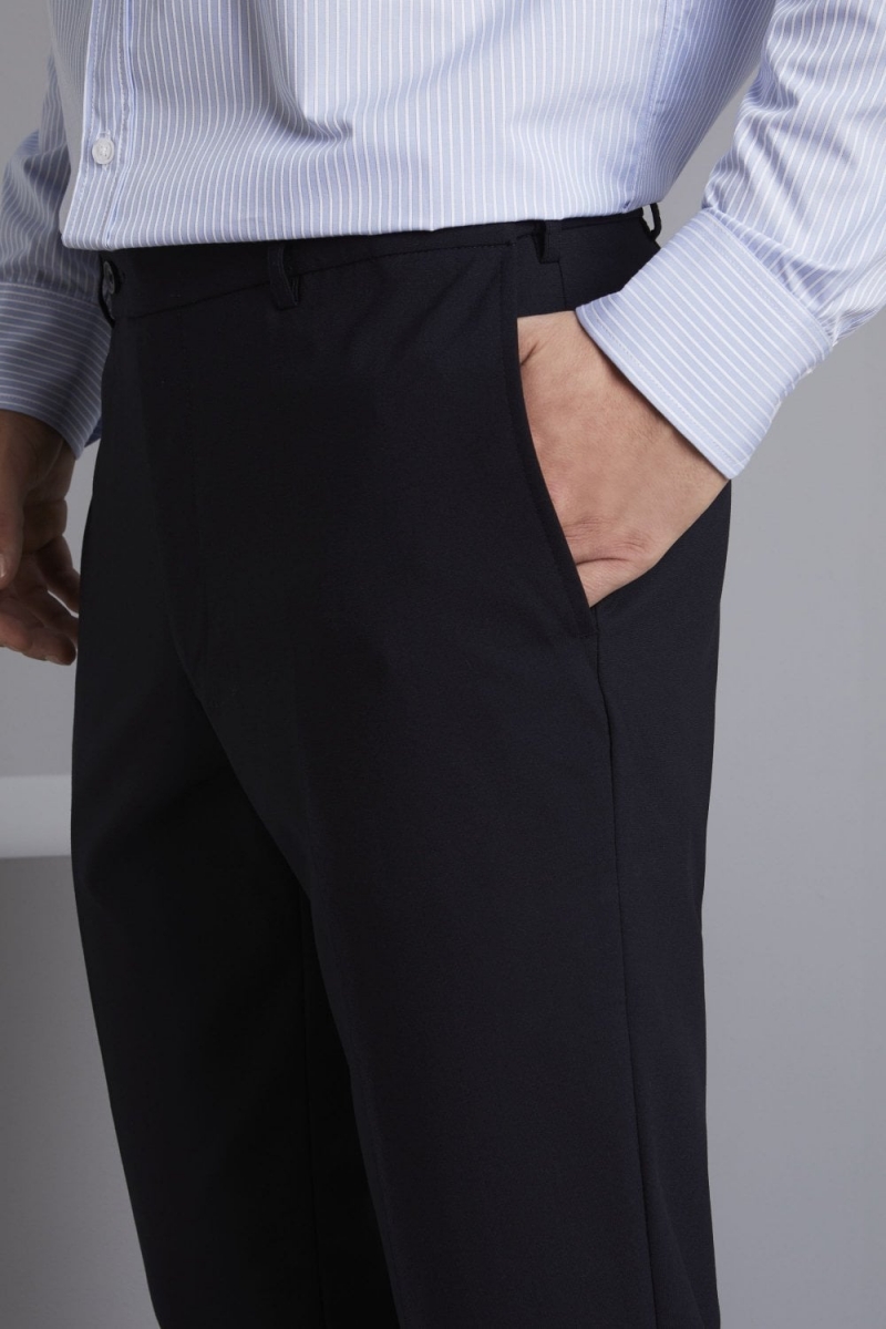 Qualitas Men's Modern Fit Flat Front Pants, Dark Navy, Long