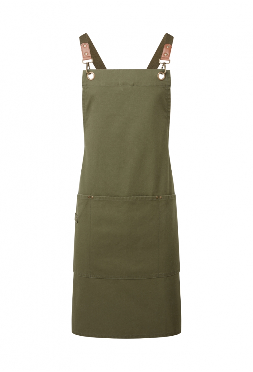 Clip and Clasp cross-back bib apron Olive Clip and Clasp cross-back bib apron Olive