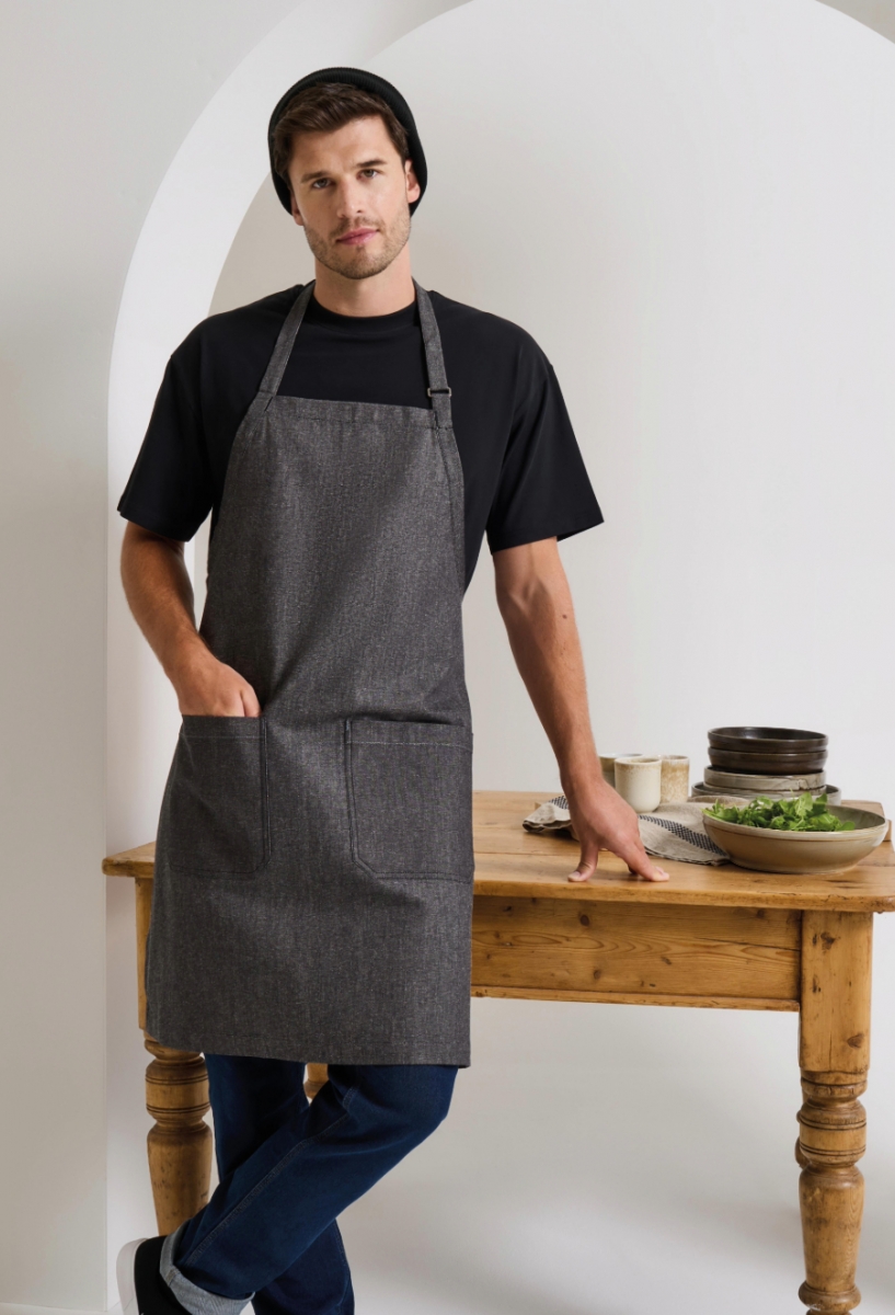 Cotton denim bib apron organic and Fairtrade certified Black Denim Cotton denim bib apron organic and Fairtrade certified Black Denim