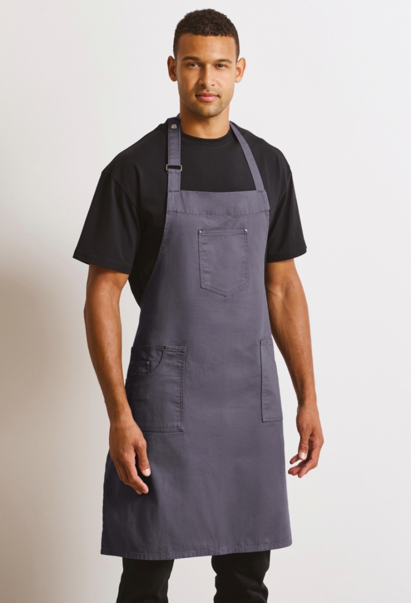 Chino cotton bib apron Steel Chino cotton bib apron Steel