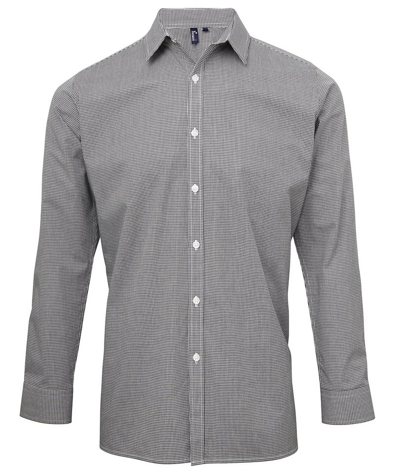 Microcheck Gingham long sleeve cotton shirt BlackWhite