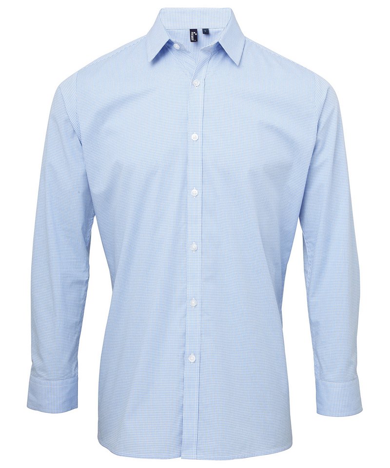 Microcheck Gingham long sleeve cotton shirt Light BlueWhite