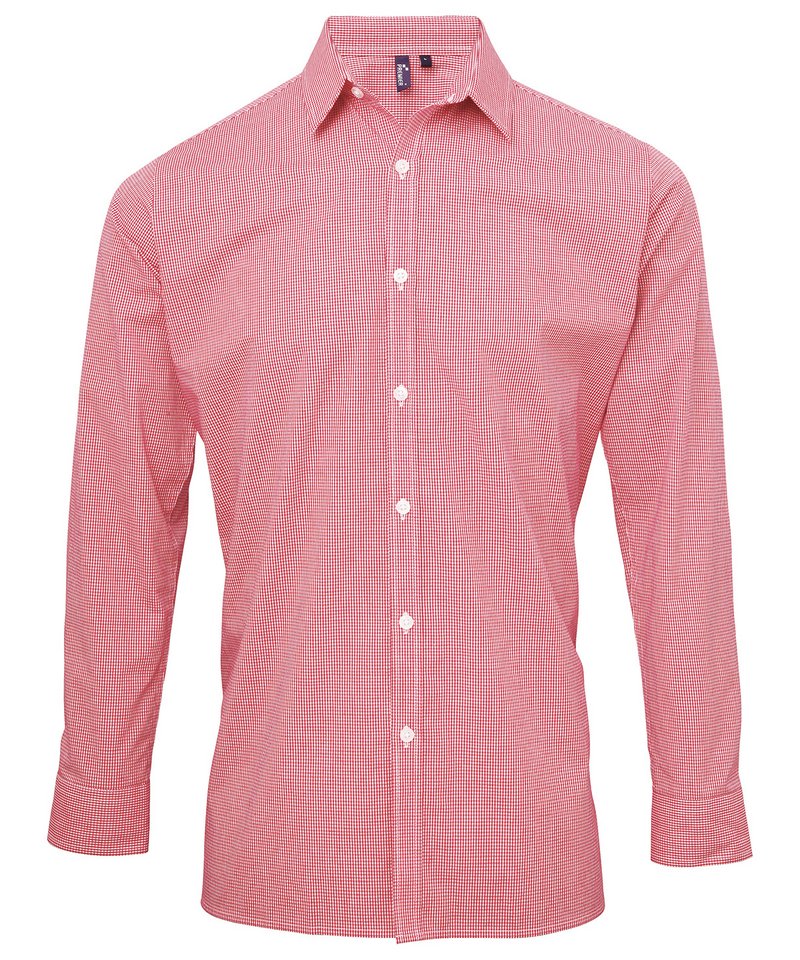 Microcheck Gingham long sleeve cotton shirt RedWhite