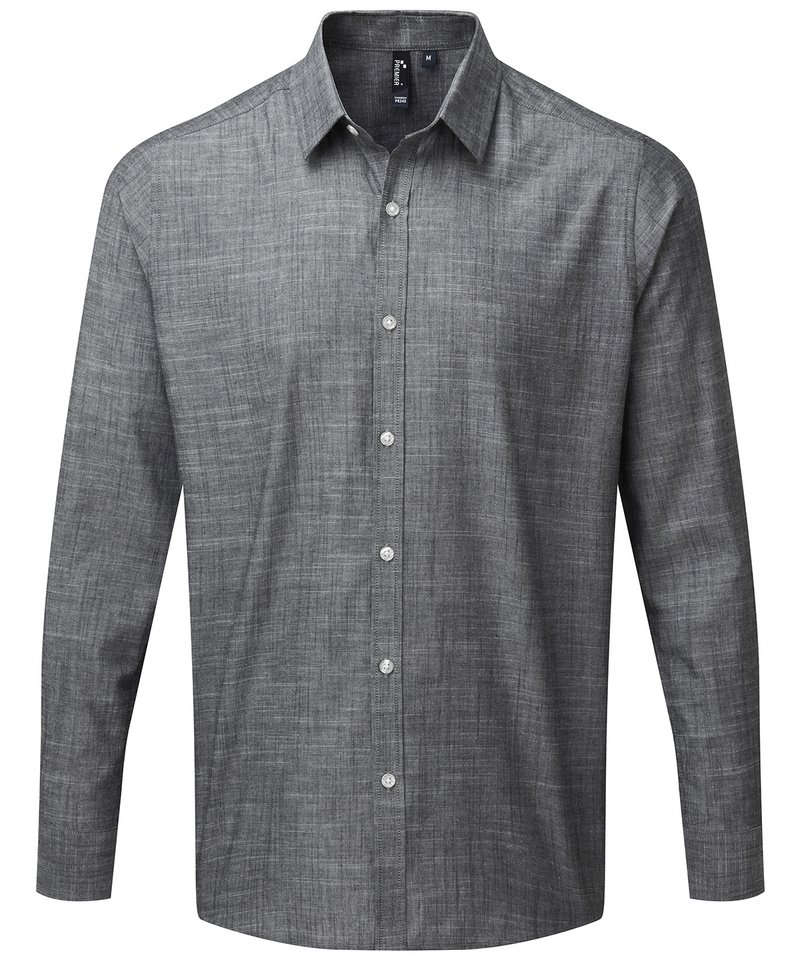 Cotton slub chambray long sleeve shirt Grey