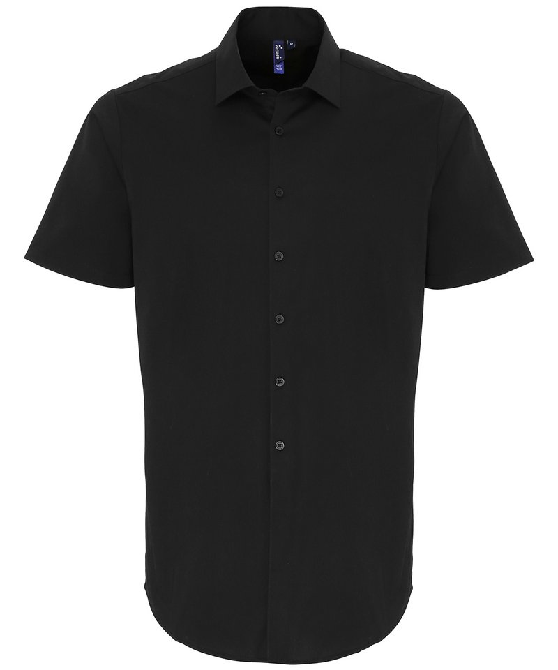 Chemise à manches courtes en popeline de coton stretch Noir