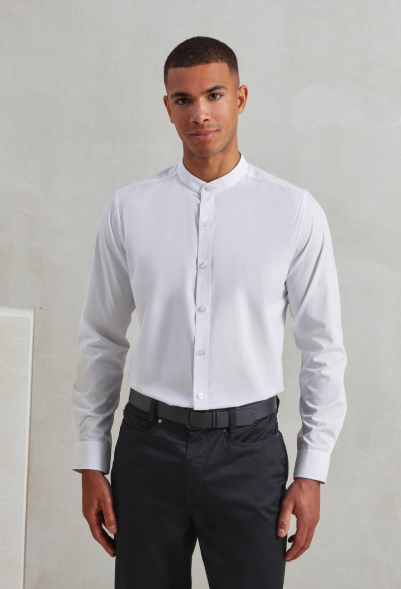 Banded collar grandad long sleeve shirt White Banded collar grandad long sleeve shirt White