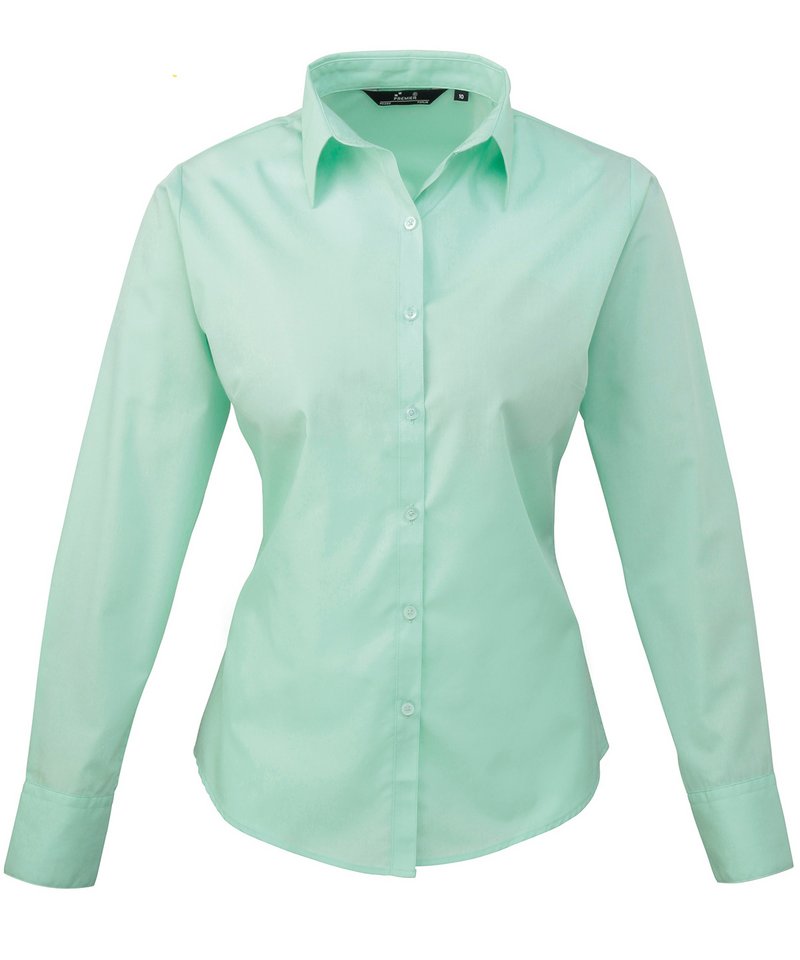 Womens poplin long sleeve blouse Aqua