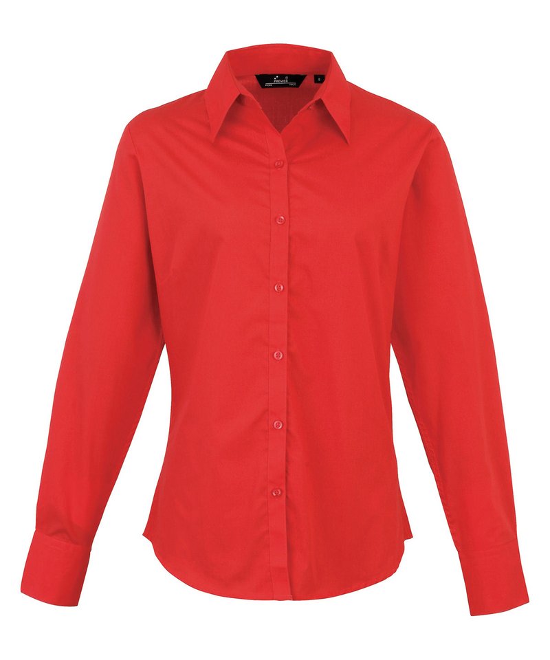 Womens poplin long sleeve blouse Red
