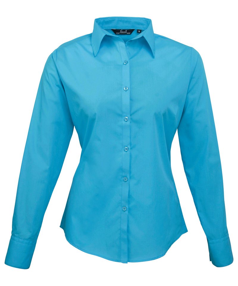 Womens poplin long sleeve blouse Turquoise