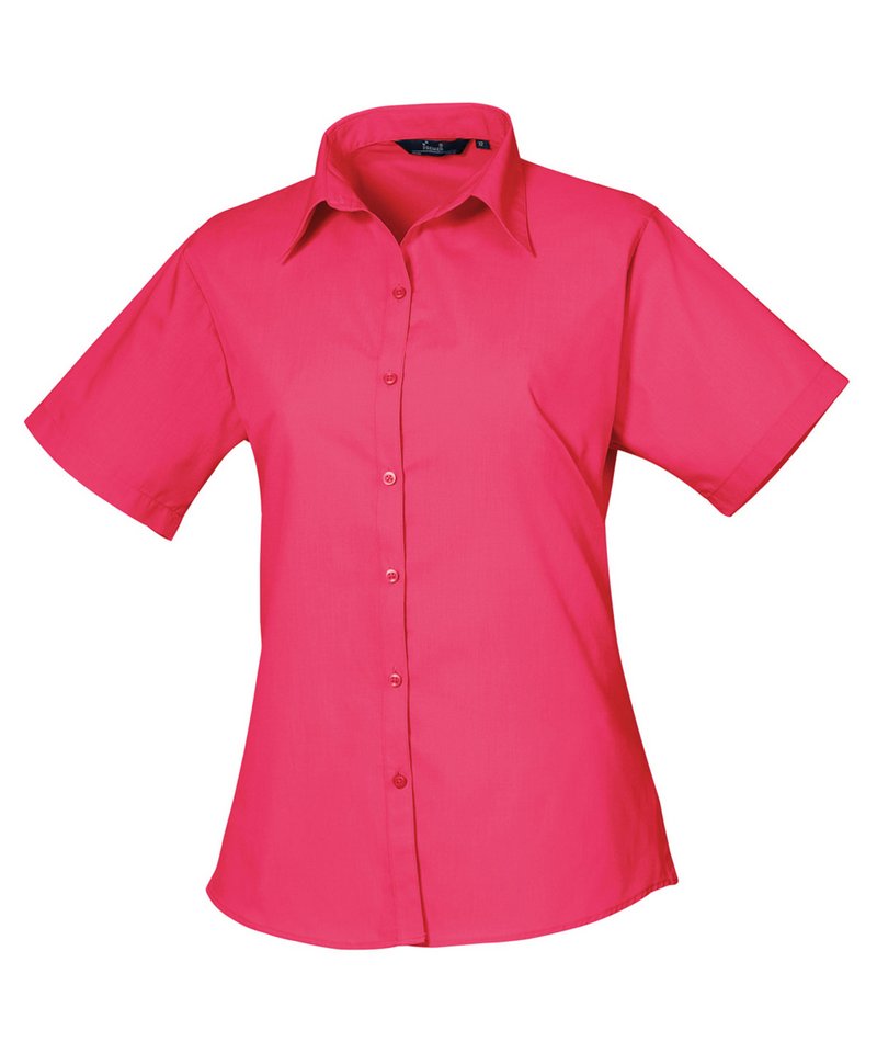 Womens short sleeve poplin blouse Hot Pink