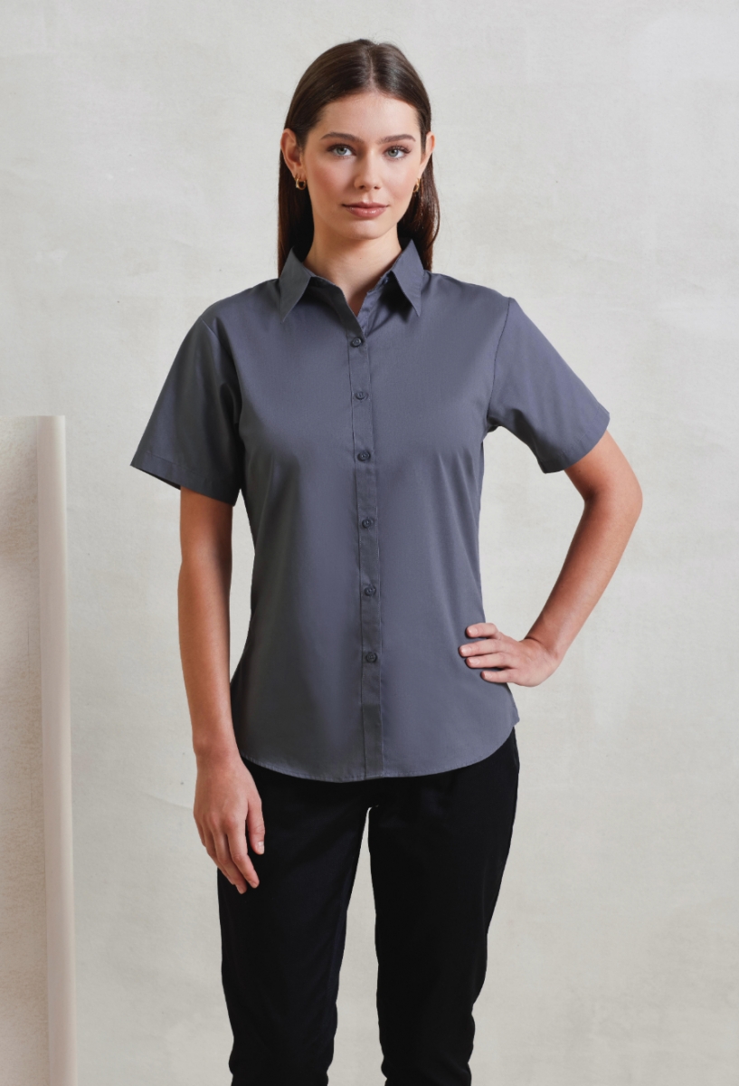 Womens short sleeve poplin blouse Steel Womens short sleeve poplin blouse Steel