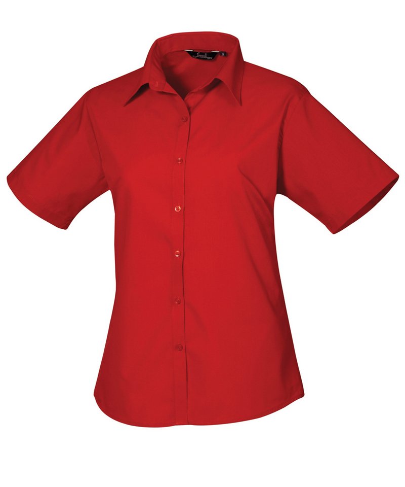 Womens short sleeve poplin blouse Red