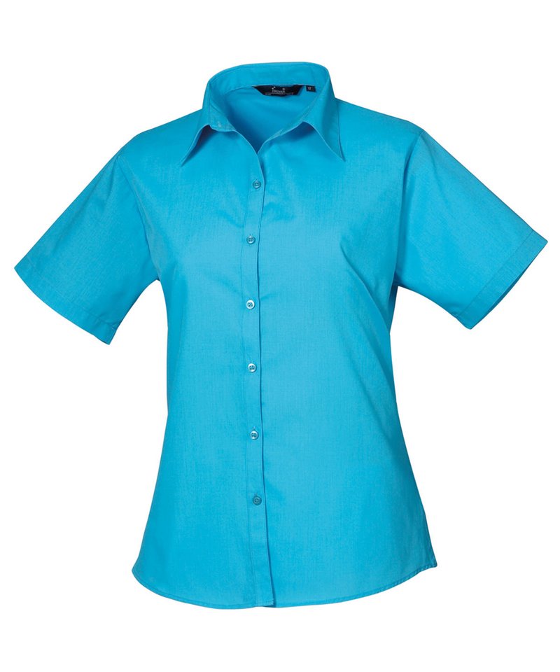 Womens short sleeve poplin blouse Turquoise