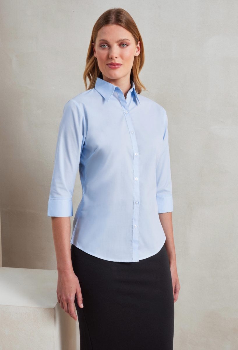 Womens ¾ sleeve poplin blouse Mid Blue Womens ¾ sleeve poplin blouse Mid Blue