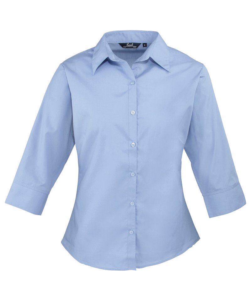 Womens ¾ sleeve poplin blouse Mid Blue