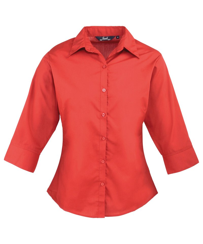 Womens ¾ sleeve poplin blouse Red