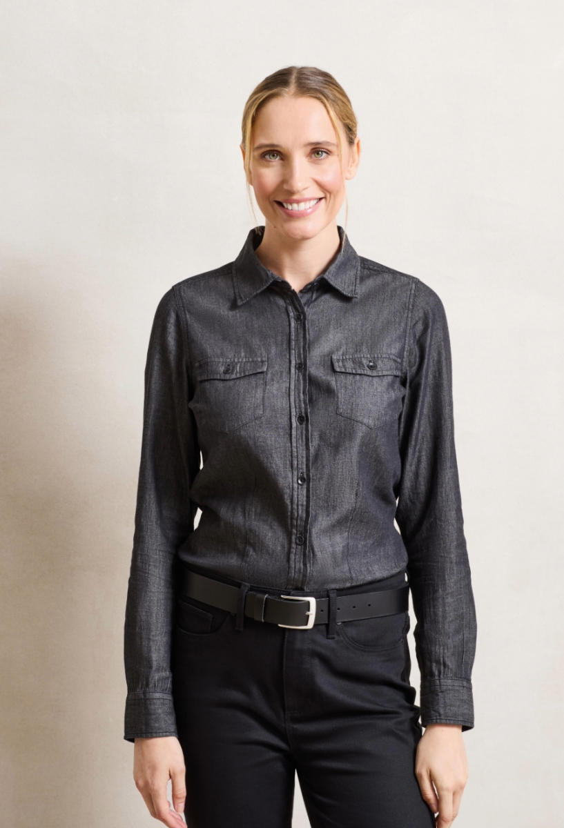 Womens jeans stitch denim shirt Black Denim Womens jeans stitch denim shirt Black Denim
