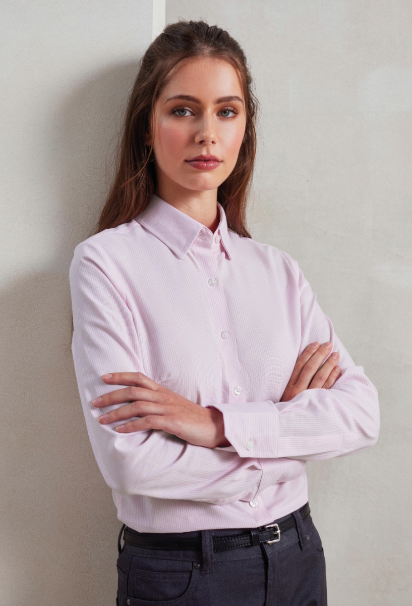 Womens cotton-rich Oxford stripes blouse White Pink Womens cotton-rich Oxford stripes blouse White Pink