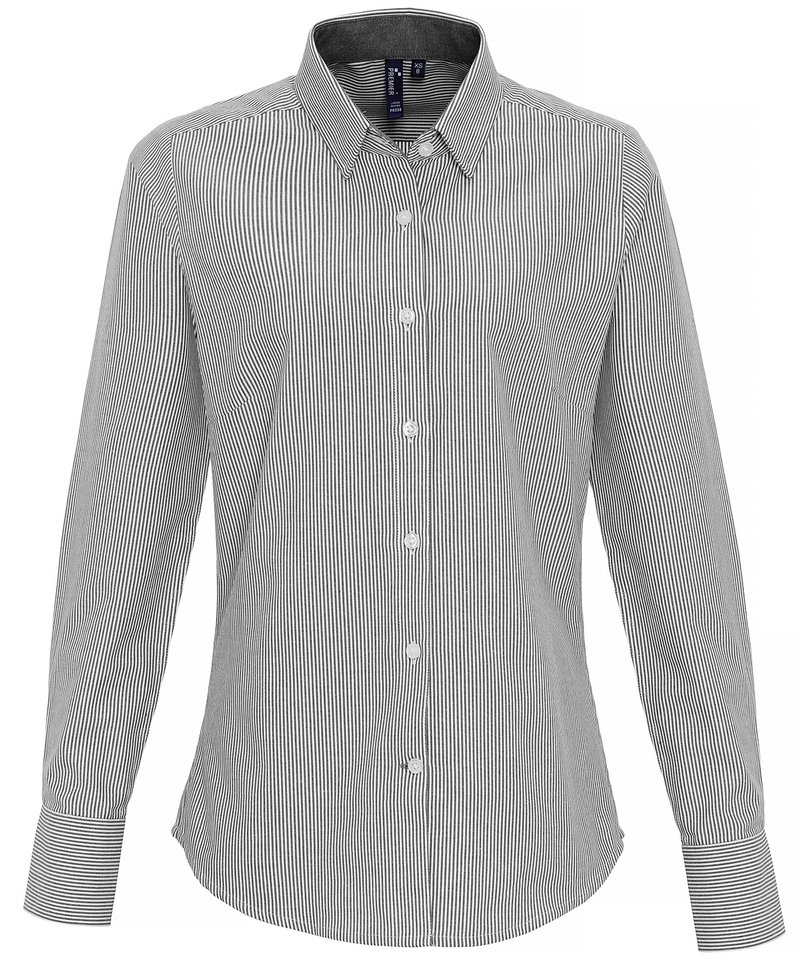 Womens cotton-rich Oxford stripes blouse WhiteGrey