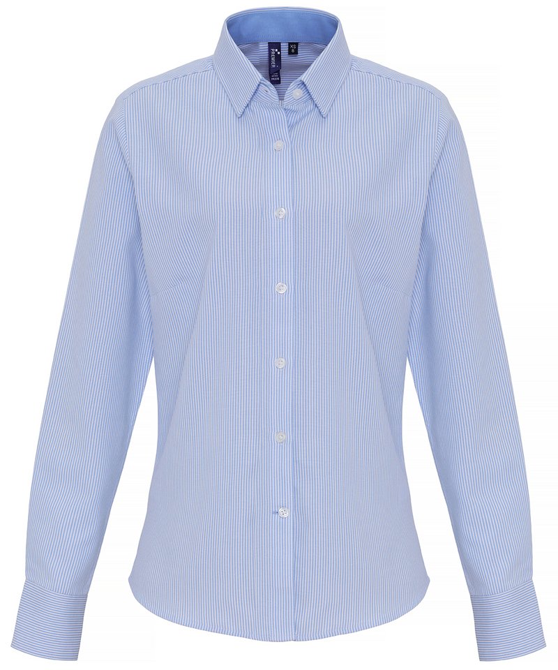 Womens cotton-rich Oxford stripes blouse WhiteLight Blue