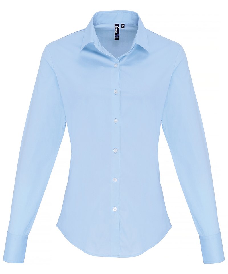 Womens stretch fit cotton poplin long sleeve blouse Pale Blue
