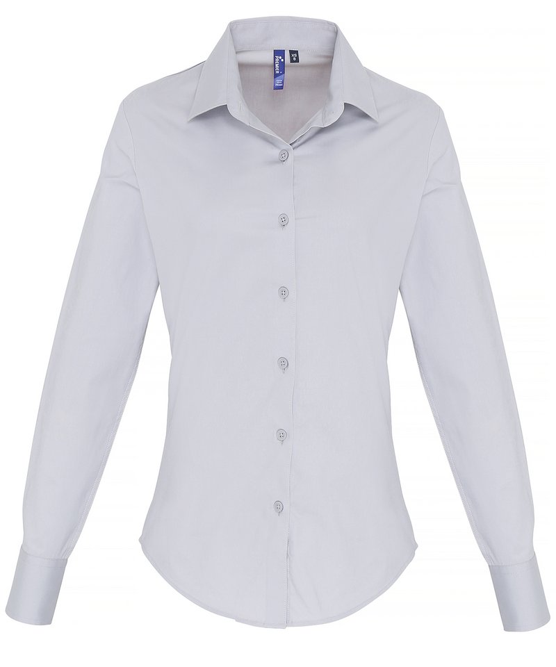 Womens stretch fit cotton poplin long sleeve blouse Silver