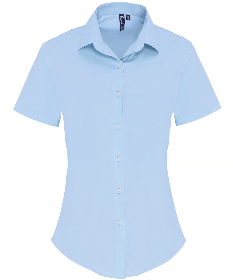 Womens stretch fit cotton poplin short sleeve blouse Pale Blue