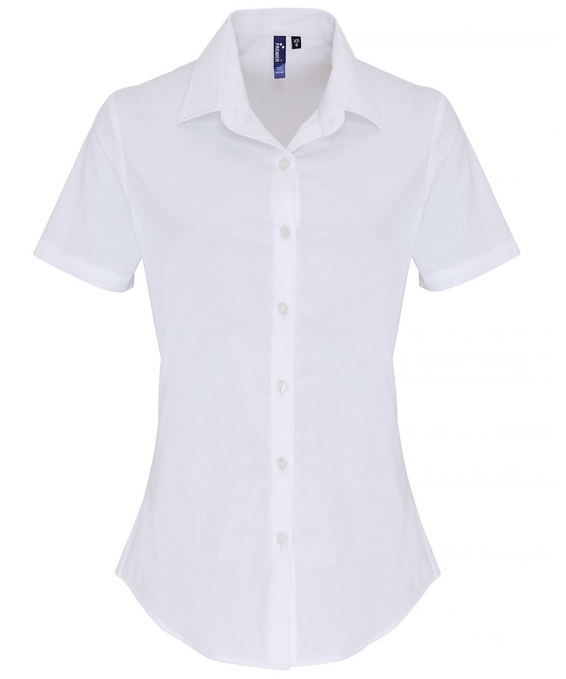 Womens stretch fit cotton poplin short sleeve blouse White