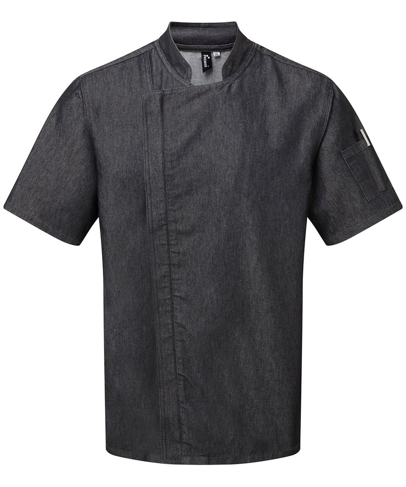 Chefs zip-close short sleeve jacket Black Denim