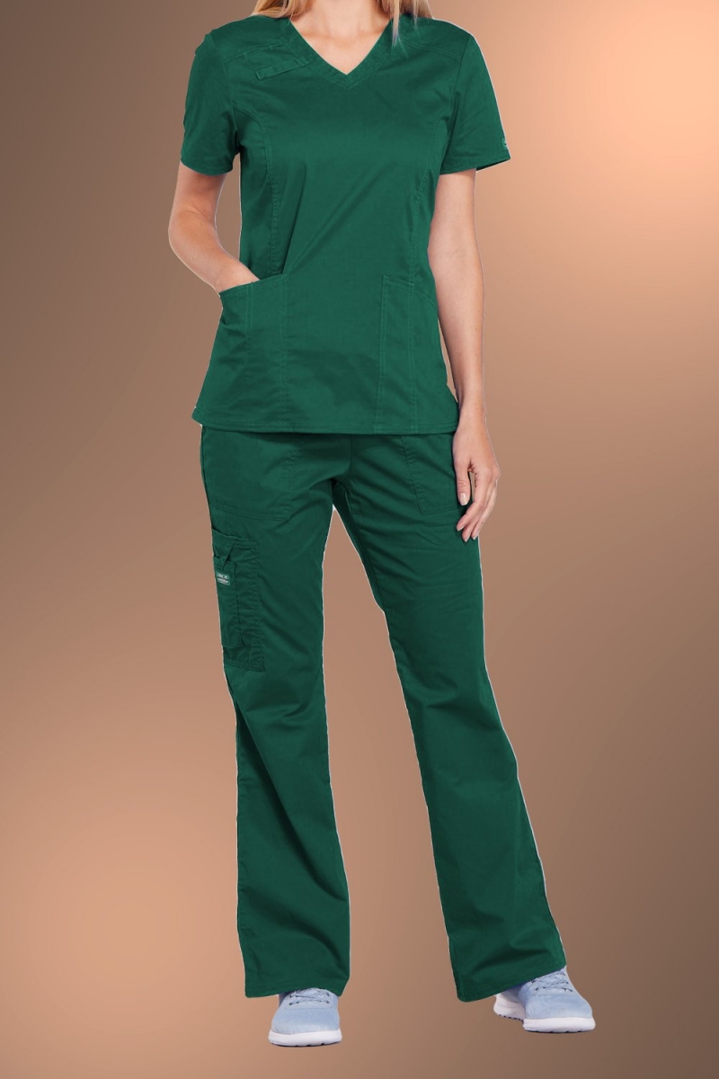 Cherokee Workwear Unisex V-Neck Scrub Top – Hunter Green, 4876 HUNW, Cotton Blend, New With Tags