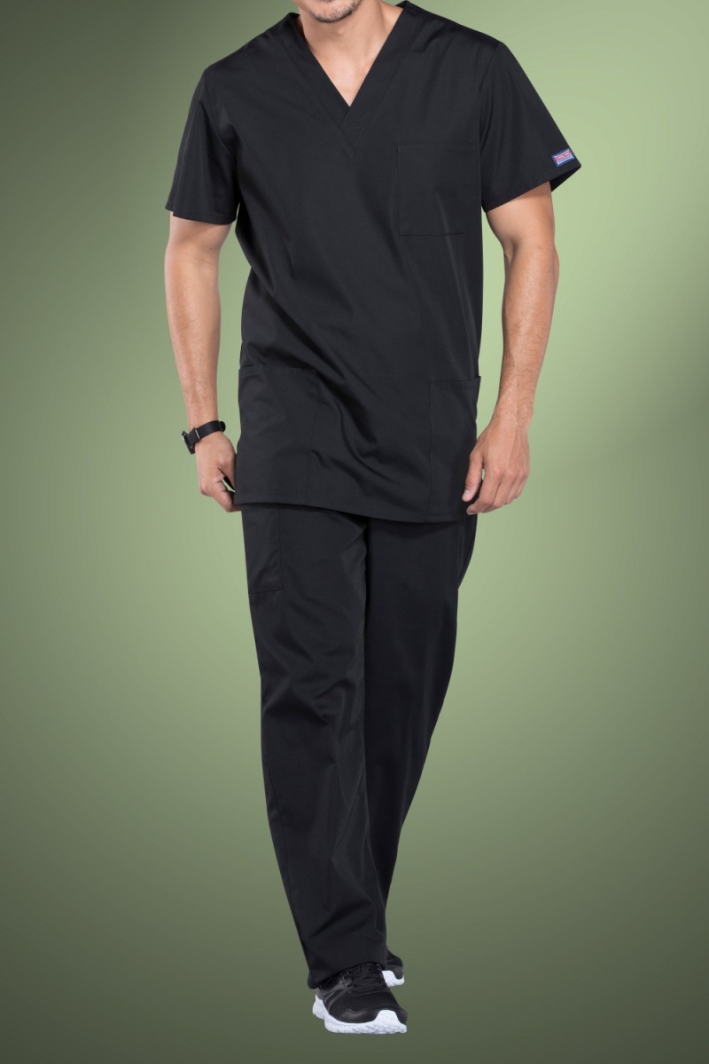 thumbnail image 2 of Cherokee Workwear Unisex V-Neck Scrub Top 4876 – Caribbean Blue, Cotton Blend, Solid, Free Shipping 2 of 6