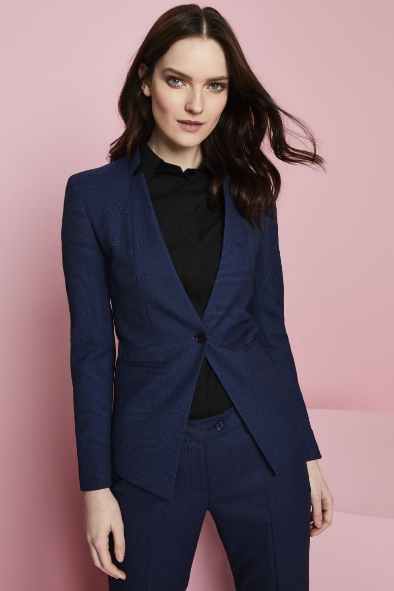 Contemporary Women's Notch Neck Suit Jacket, Regular Length, Navy