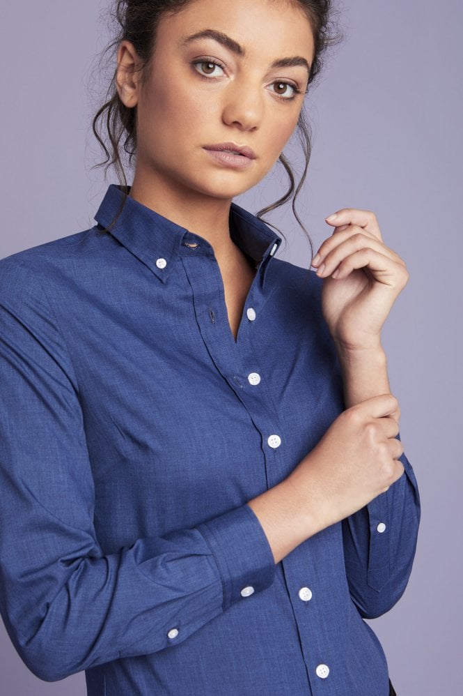 Long Sleeve Denim-look Blouse,