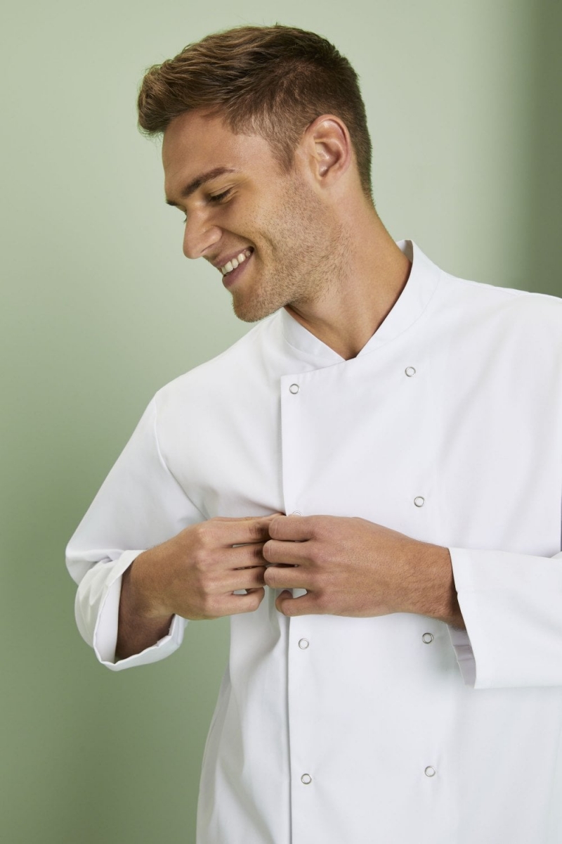 Long Sleeve Popper Chef Jacket, White