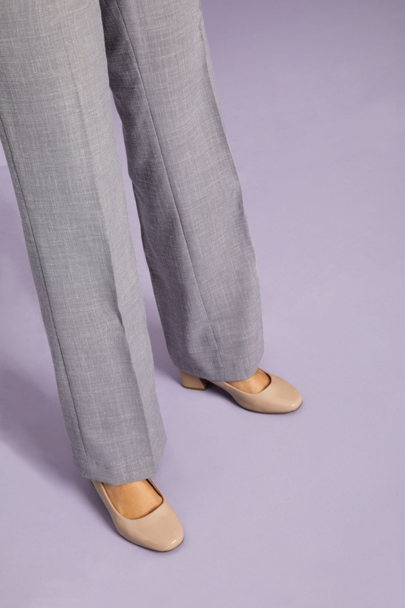 Linen Blend Straight Leg Pants, Grey