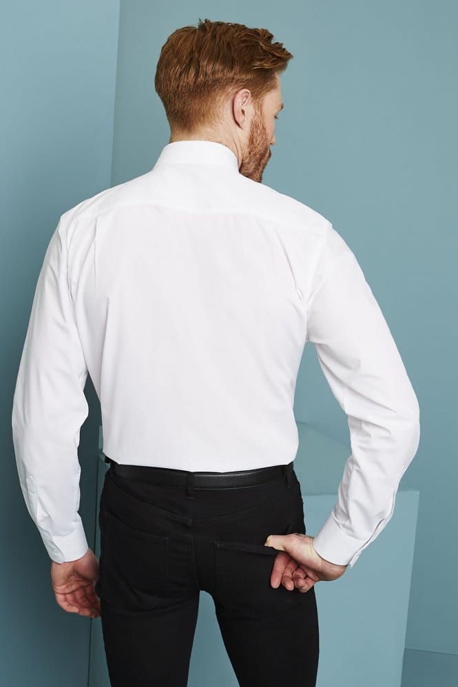 Long Sleeve Button Collar Shirt, White,