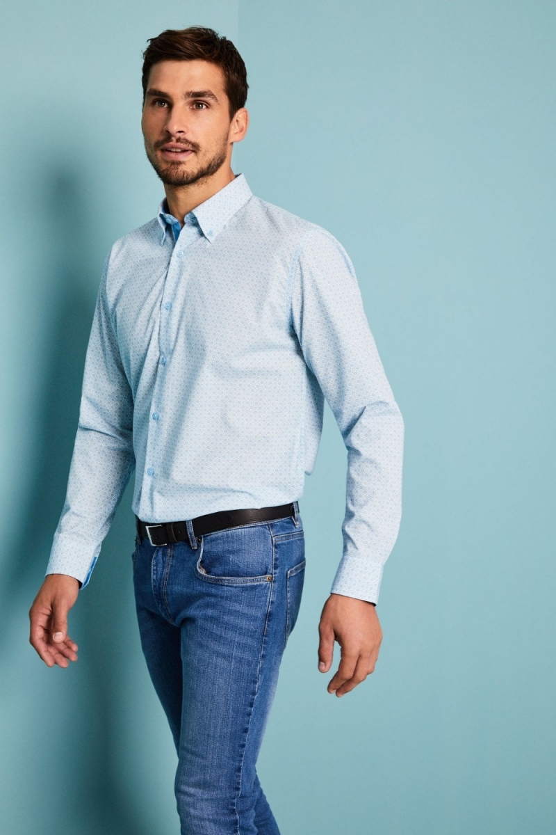 Chemise Motif Homme, Turquoise