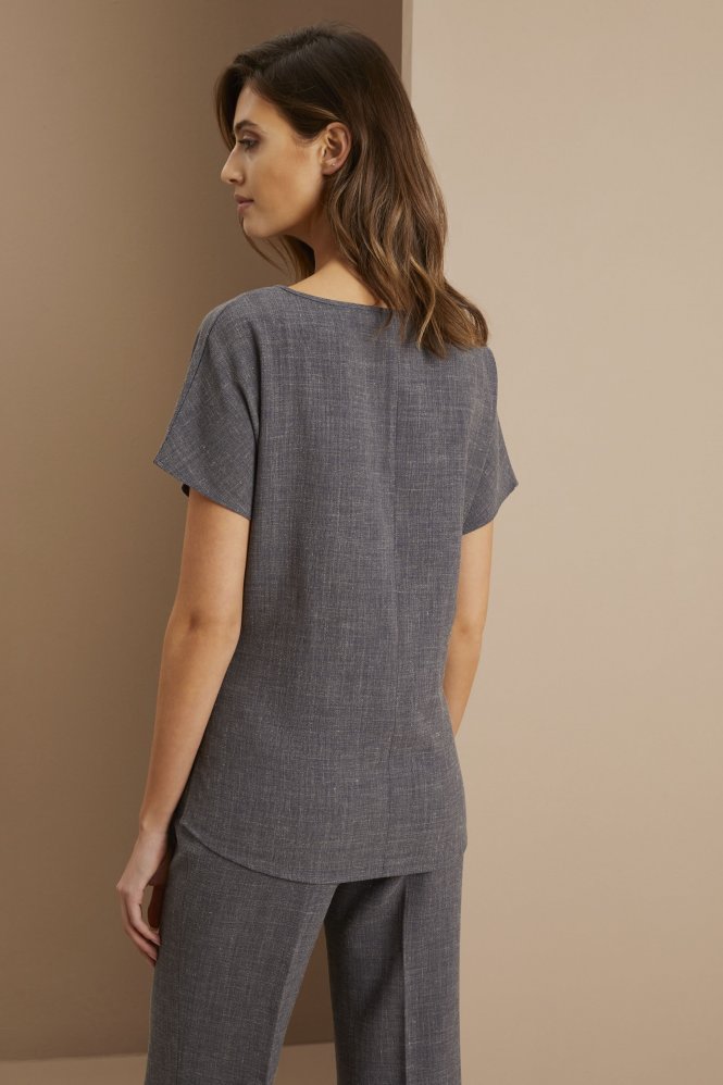 Linen Blend Tie Front Tunic, Charcoal