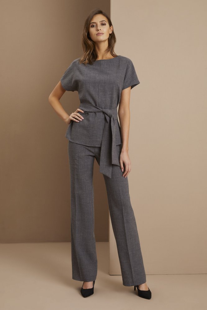 Linen Blend Tie Front Tunic, Charcoal