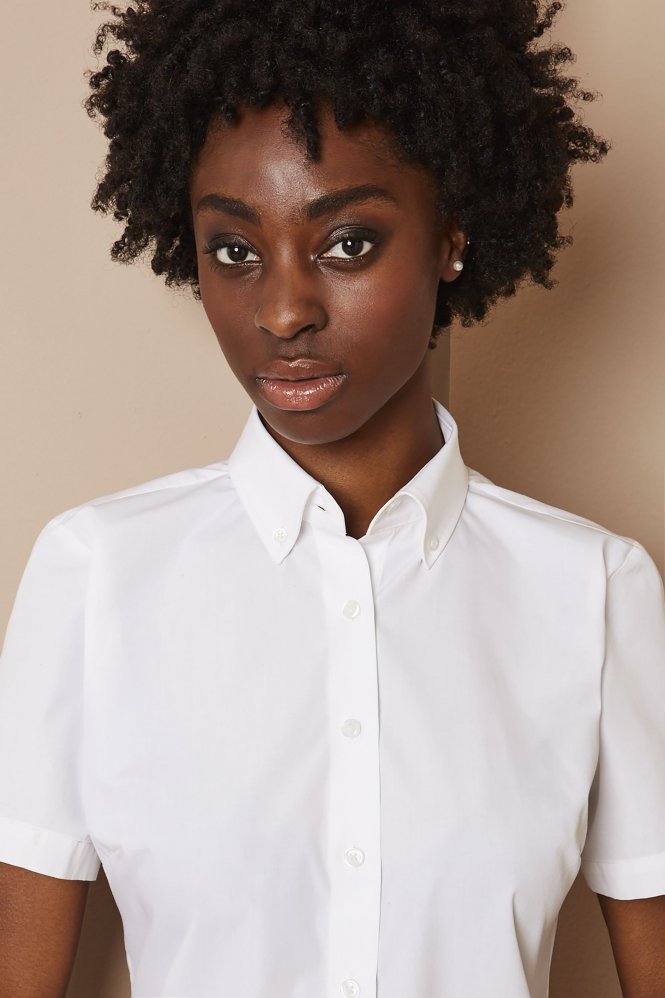 Short Sleeve Button Collar Blouse, White,