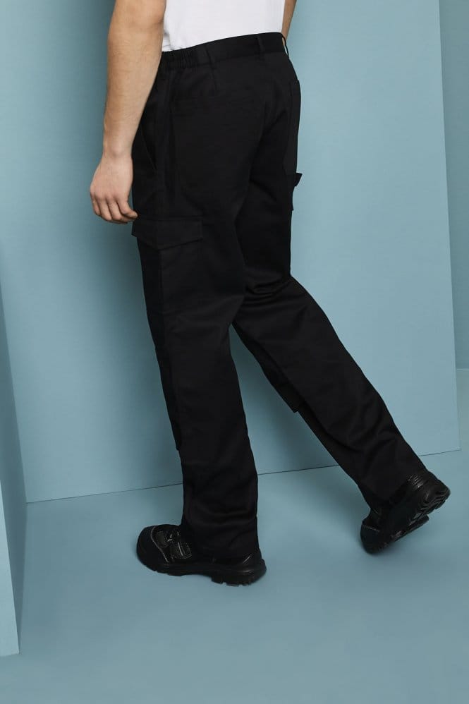 Pantalon de travail avec poches latérales et genouillères, Long, Noir4