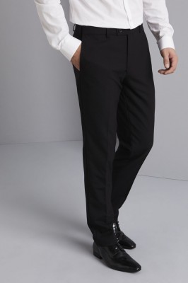 Qualitas Men's Modern Fit Flat Front Pants (Unhemmed), Black