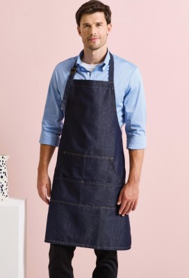 Jeans stitch bib apron Indigo Denim