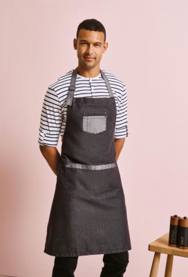 Domain contrast denim bib apron Black Denim
