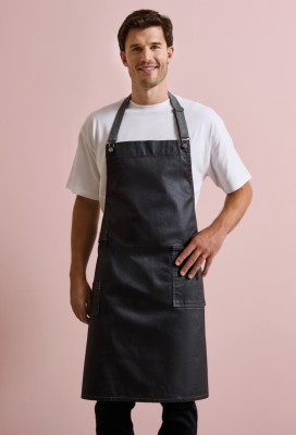 District waxed-look denim bib apron Black Denim District waxed-look denim bib apron Black Denim