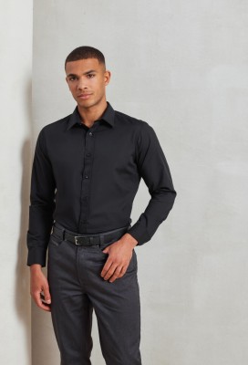 Poplin fitted long sleeve shirt Black
